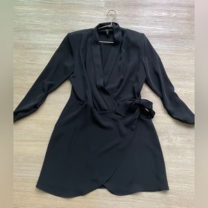Mango black wrap dress with shoulder pads